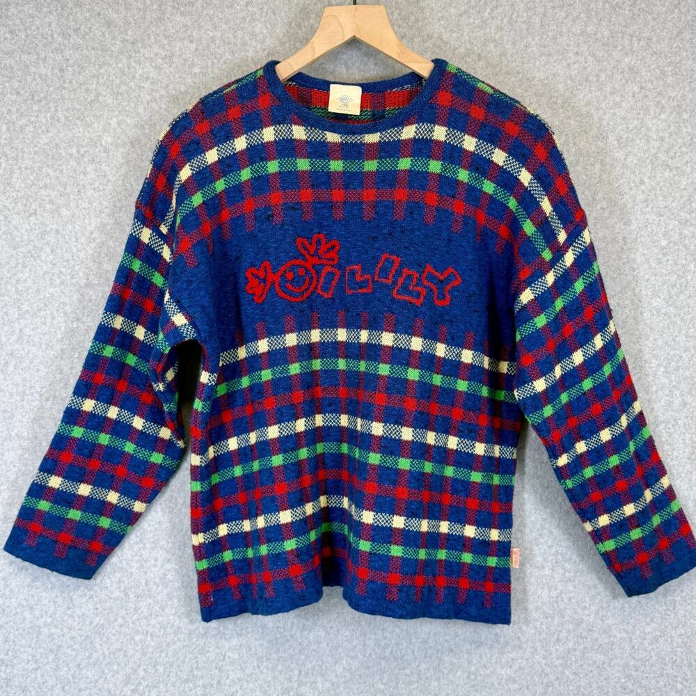 Vintage Oilily Jolly Girls 152 Plaid Sweater Rare Graphic Knit Cotton Blend